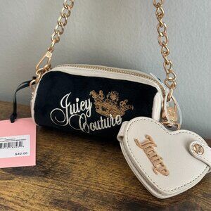 New Juicy Couture Key to Juicy Mini Micro Barrel Bag Dangle Heart Mirror Black